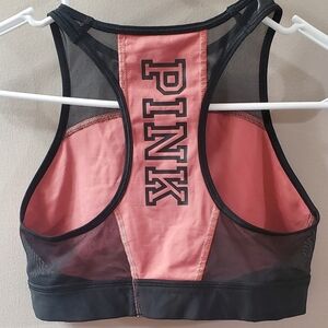 PINK Victoria's Secret Coral Pink and Black Mesh Racerback Sports Bra. Sz S